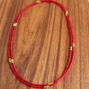 【レッド ガラスビーズ ロングネックレス】天然石のプチジュエリー レッドコーラル・ビーズ/パワーストーン・Peridot/ペリドット★メール便対応