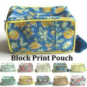 ポーチ ブロックプリント マチ付き 大きめ ハイピング 大容量 Lサイズ インド綿 ハンドメイド 花柄 植物柄 ボタニカル コスメポーチ  コットン 綿 100％ トラベルポーチ 化粧ポーチ 小物入れ レディース  BLOCK PRINT★メール便対応