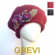 grevi ニット帽 ベレー グレヴィ ニット帽子 秋冬 冬 ニットキャップ フラワー付 ベレー帽 花 firenze イタリア 直輸入 ハット フィレンツェ★送料無料