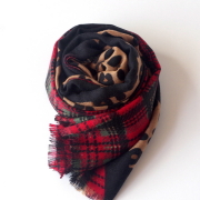 【YARNZ】17AW/ヤーンズ Leopard Plaid カシミア100%　チェック柄 アニマル柄 カシミヤ ストール 大判　カシミアストール camel 赤 ヤーンツ★送料無料