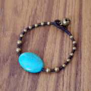 【ターコイズ ブレスレット】レディース ビーズ 編み込みブレスレット　ゴールド・ターコイズビーズのハンドメイド/Chan luu 好きの方におすすめ★メール便対応