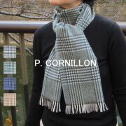 P.CORNILLON コルニヨン マフラー チェック柄 グレンチェック メンズ  レディース ストール リバーシブル 秋冬 冬 フランス製 ブランド ウール アクリル カシミヤタッチ ジャガード 黒 紺 ネイビー ブルー グレー キャメル カーキグリーン 手洗い可能★メール便対応