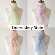 刺しゅう 花柄 ストール スカーフ 小さめ 花 シルクタッチ 薄手 冷感 UVカット 刺繍 春 春物 春用 夏用ストール 春夏 夏 UV 紫外線 冷房対策 日焼け対策 フラワー柄 レディース クリーム ラベンダー 水色 ピンク 母の日 誕生日 ギフト★メール便対応
