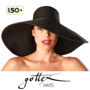 【gottex ゴテックス】オシャレ帽子 夏 ブラックのつば広 UPF50+ /女優帽子/ストローハット/ツバ広　UVカット＜おしゃれ帽子の専門店＞★送料無料