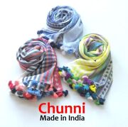 ポンポン ストール Chunni ポンポンストール ストライプ 綿100% コットン スカーフ 黄色 紺 赤 青 春 春夏 夏 夏用ストール＜CITRUS・Mattaで人気のタッセル＞★メール便対応