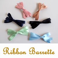【ヘアアクセサリー】ハンドメイド/細リボン/バレッタ/リボンバレッタ/シンプル・結婚式・2次会/オフィス/リボン/ブラック・ネイビー・ピンク★メール便対応