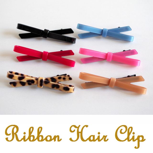 【ヘアアクセサリー】リボン クリップ アニマル柄/ヒョウ柄/リボンクリップ/ヘアクリップ/シンプル・結婚式・2次会/オフィス/ピンク・ブラック★メール便対応