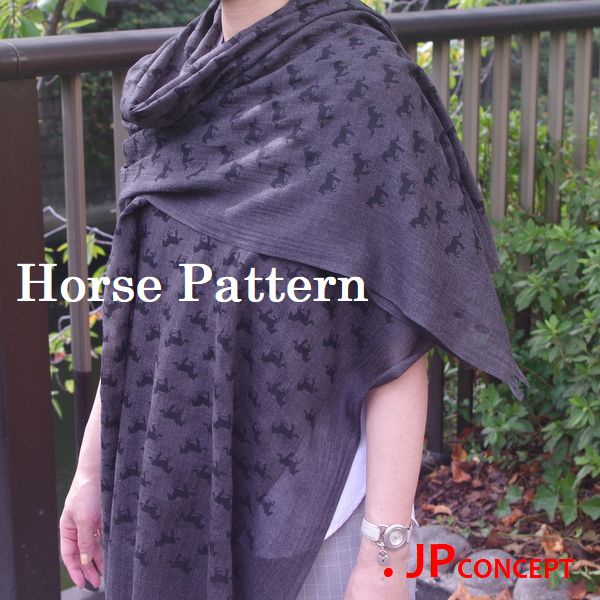 大判 ストール 馬柄 コットンタッチ 春物 春 夏用ストール UV フリンジ 冷房対策 おしゃれ 夏 ホース ウマ 大判ストール 綿の風合い UV UVカット メンズ レディース★メール便対応