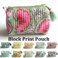 ポーチ ブロックプリント マチ付き キルティングポーチ Mサイズ インド綿 ハンドメイド 花柄 植物柄 ボタニカル コスメ ポーチ コットン 綿 100％  トラベルポーチ 化粧ポーチ 小物入れ レディース  BLOCK PRINT★メール便対応