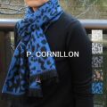 P.CORNILLON（コルニヨン）マフラー ヒョウ柄 アニマル柄 レオパード メンズ レディース フリンジ ストール リバーシブル 秋冬 冬 フランス製 カシミヤタッチ ジャガード ホワイト シルバー グレーキャメル ブルー 手洗い可能★メール便対応