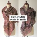コットンタッチ ストール 大判 スカーフ マフラー 花 植物 秋 秋物 春物 秋冬 大判スカーフ UVカット フラワー 大判ストール 50×180cm ビスコース 100% 花柄 UV 防寒対策 エスニック柄 UV 防寒対策 インド製 レディース 茶色 黒 ピンク ★メール便対応