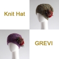 【grevi  ニット帽】グレヴィのニット帽子　ニットキャップ フラワー付  カーキ パープル 花 firenze イタリア 直輸入 ハット フィレンツェ★送料無料