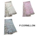 P.CORNILLON コルニヨン マフラー ツィード ストライプ レディース 小さめ ジャガード ストール ブランド リバーシブル 秋 秋冬 冬 フランス製 カシミヤタッチ ジャガード  ホワイト 白 ピンク ブルーグレー★メール便対応