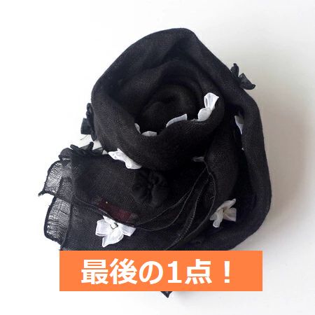 リネン ストール 花柄 リボン 春 春夏 UV UVカット 紫外線 スカーフ 麻100% かわいい ガーゼ 花 刺繍 リネンストール レディース★メール便対応