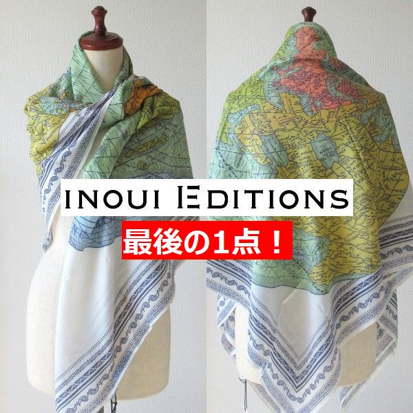【INOUI EDITIONS】 イヌイ エディションズ MAPPEMONDE コットン シルク 大判 スカーフ 正方形 130×130 絹 22% 綿78% 世界 地図 ハート ストール 薄手 夏 春 春夏 レディース メンズ おしゃれ ブランド 夏用 uv UVカット フランスデザイン イヌイトゥーシュ