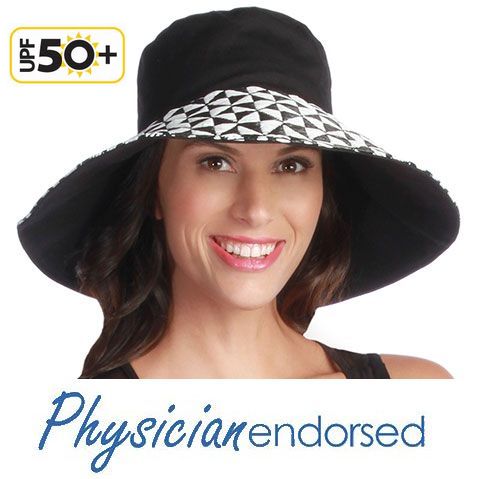 【Physiciane endorsed】折りたたみ 帽子 ブラック/ホワイト UPF50+ /UV帽子/ひよけ・ハット・つば広＜折りたたみ 帽子の専門店＞