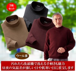 ウール混ハイネックセーター同サイズ3色組