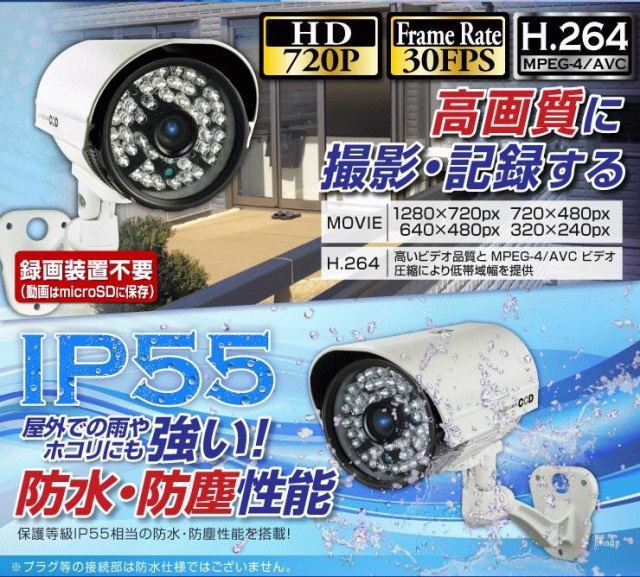 CCD防犯カメラ リモコン付き リモコン付赤外線LED防犯カメラ