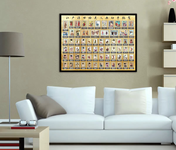 全74枚68種」額装セット江戸浮世絵美人画切手総覧