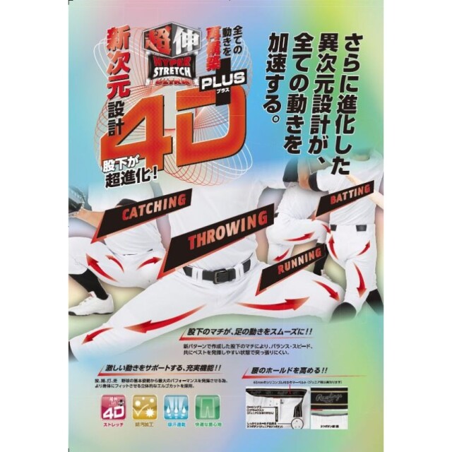 ローリングス ジュニア用 4D+PLUS ウルトラハイパーストレッチパンツ ショートフィット(マーク有、ひざ２重加工)