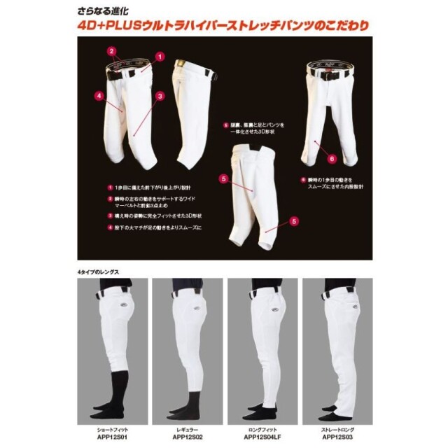 ローリングス ジュニア用 4D+PLUS ウルトラハイパーストレッチパンツ ショートフィット(マーク有、ひざ２重加工)