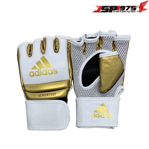 アディダス adidas スピードファイトグローブ ホワイト×ゴールド オープンフィンガーグローブ 総合格闘技 MMA adicsg042