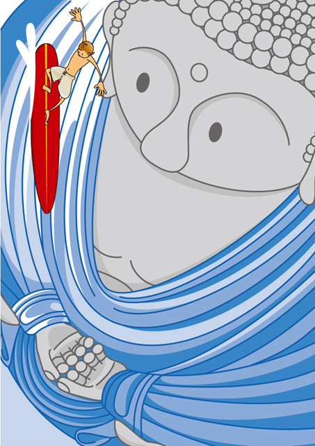 額装ジクレーイラスト「大仏ウェーブ」