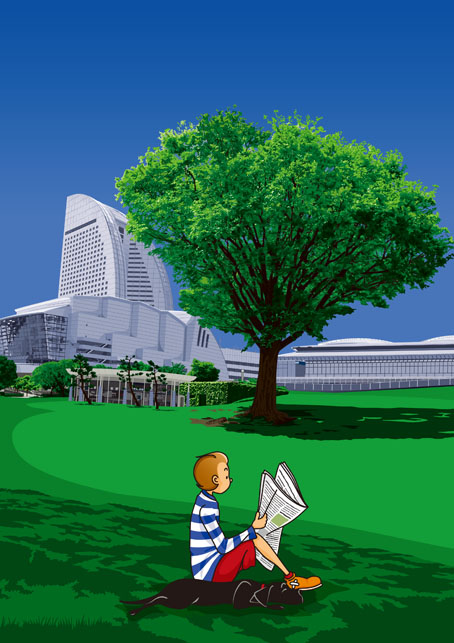 額装ジクレーイラスト「parque」 ジュジュタケシミュージアムショップ