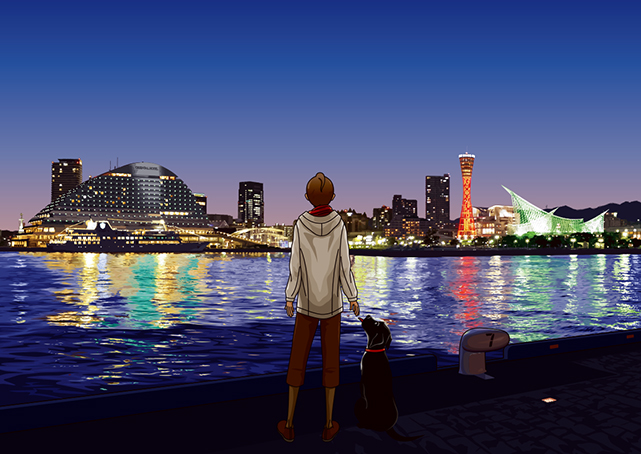 額装ジクレーイラスト「街の灯」