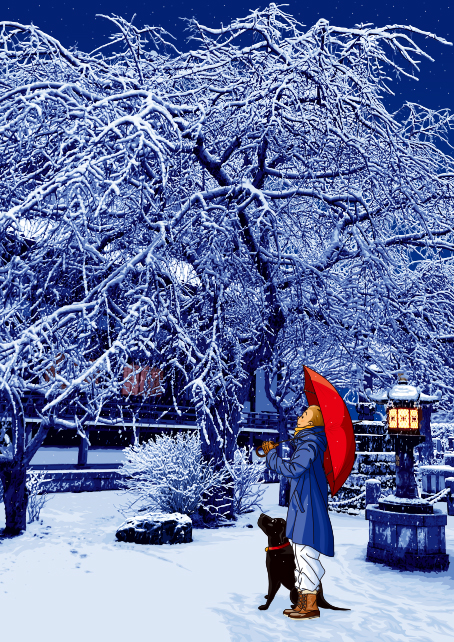 額装ジークレーイラスト「雪灯り」