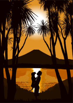 額装ジクレーイラスト「por do sol」 ジュジュタケシミュージアムショップ