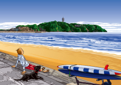 額装ジクレーイラスト「西の浜のひととき」