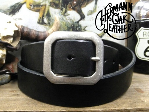 アメリカ製ハーマンオークレザーベルト【ブラック】38mm/選べるバックル付ベルトお買い得セット