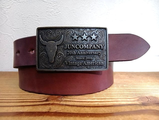 JUN COMPANYオリジナルデザイントップバックル 【20thアニバーサリー】 JC-008 アンティークブラス　栃木レザーベルト 　　40ｍｍセット　革ベルト