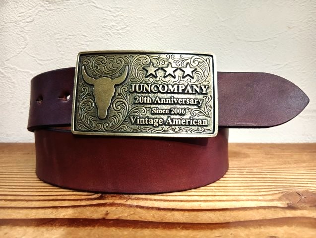 JUN COMPANYオリジナルデザイントップバックル 【20thアニバーサリー】 JC-008 アンティークゴールド　栃木レザーベルト 　　40ｍｍセット　革ベルト