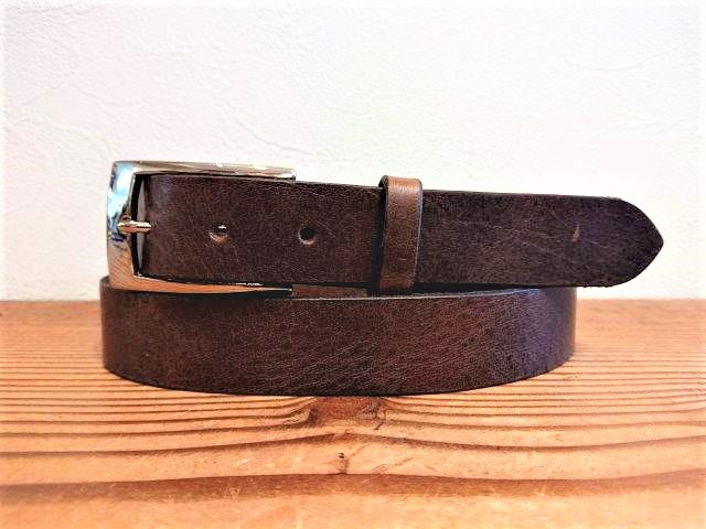 【即納品】イタリアンレザービジネスベルト／スーツベルト　ダークブラウン　30ｍｍ【帆型タイプバックル】　