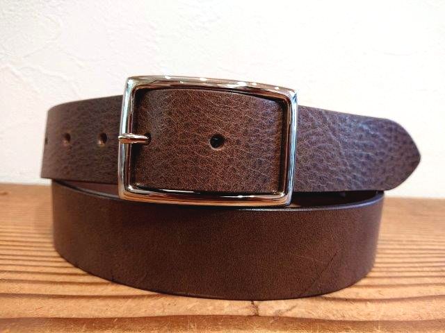 【即納品】イタリアンレザービジネスベルト／スーツベルト　ダークブラウン　35ｍｍ【ギャリソンタイプバックル】　
