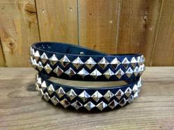 アクセサリースタッズベルト　ピラミッドスタッズ2連　【シルバー】