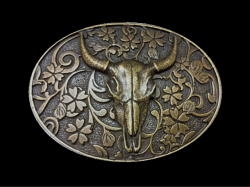 JUN COMPANYオリジナルデザイントップバックル 40mm 【桜とバッファロースカル】JC-001 アンティークブラス