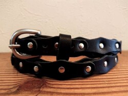 ナローベルト  レザーチェーンデザインベルト  栃木レザー【ブラック】20ｍｍ  シルバーカラー　剣先40cm ロングタイプ