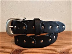 レザーチェーンデザインベルト  栃木レザー【ブラック】38ｍｍ  シルバーカラー　