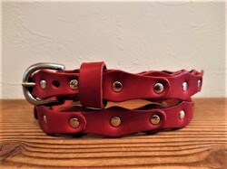 ナローベルト  レザーチェーンデザインベルト  栃木レザー【レッド】20ｍｍ  剣先40cm ロングタイプ