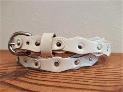 ナローベルト  レザーチェーンデザインベルト  栃木レザー【ホワイト】20ｍｍ  シルバーカラー　剣先40cm ロングタイプ