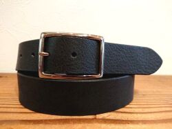 【即納品】イタリアンレザービジネスベルト／スーツベルト　チャコールブラック　35ｍｍ【ギャリソンタイプバックル】　