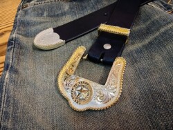 MONTANASILVERSMITHS（モンタナシルバースミス）3ピースバックル付き　栃木レザーベルト　38ｍｍ　アウトレット品