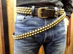 アクセサリースタッズベルト　ピラミッドスタッズ2連　【真鍮】