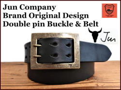 JUN COMPANYオリジナルデザイン　ダブルピンバックル付き栃木レザーベルト　革ベルトオイル多脂革　【ブラック】40ｍｍ