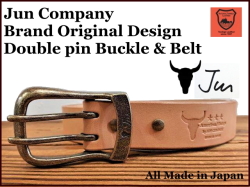 JUN COMPANYオリジナルデザインバックル 太ピン帆型ダブルピンバックル付き栃木レザーベルト　革ベルト【生成ナチュラル】40ｍｍ