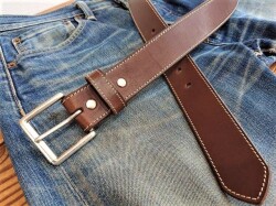 栃木レザーベルト　革ベルト38ｍｍ　デザインステッチベルト／ローラーバックル付き　　受注制作商品