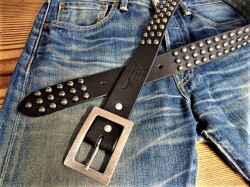 ロックスタイル　大粒丸スタッズベルト　3連シルバースタッズ　【ブラック】40ｍｍ